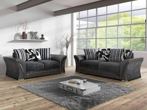 Hannah Sofa Set Black & Grey | 3+2 Seater Fabric Set | Sofa Living Room Couch
