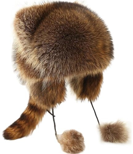 Abbdbd Bonnet en Peluche Queue De Raton Laveur, Mignon Bonnet De Style Russe pour Enfants, Bonnet d'hiver Chaud Coupe-Vent, Casquette De Ski D'extérieur, Chapeau Animal Drôle pour Enfants