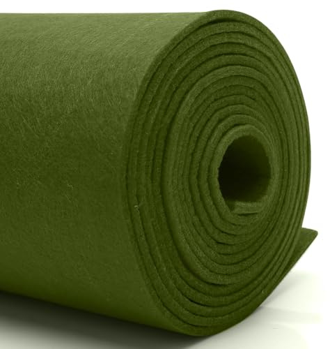 Gör-det-själv filt tyg 40 cm x 250 cm – 3 mm tjock hantverksfilt i enkelfärger – filttyg metervara för filt, filtmatta, stoppning, bilmattor, underlägg nålfilt 3 mm tjock armégrön filt