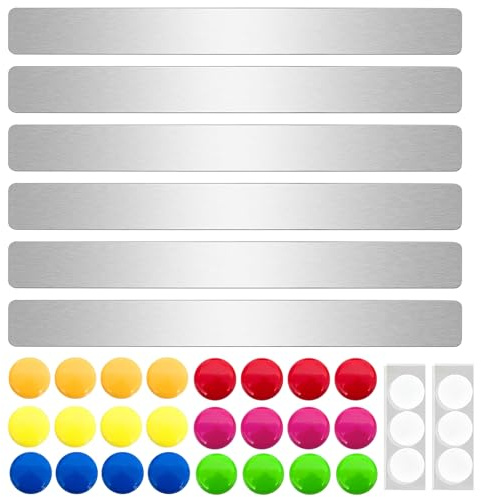 Tmefoy 6 Stück Magnettafel Memotafel, 30x3 cm Silber, Selbstklebende Magnetleisten mit 24 Starken Magneten, für Pinnwand Magnetisch und Whiteboards
