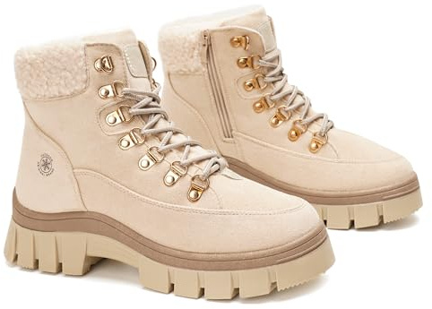 GLAMORA Bottines d'hiver avec doublure thermique, semelle antidérapante, plateforme légère, style trekking urbain, confortables pour la marche, la neige légère, la randonnée et le quotidien