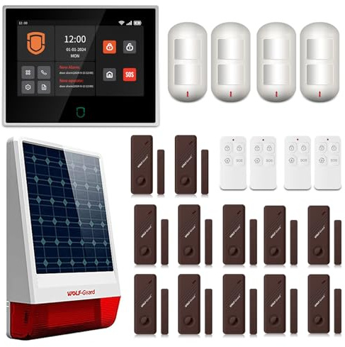 Wolf Guard WT4F-W06 Allarme domestico 4G + WiFi Touchscreen da 7, sistemi di sicurezza Tuya Smart tramite APP/SMS/chiamata, sirena solare da esterno da 110 dB, Rilevatore di Movimento