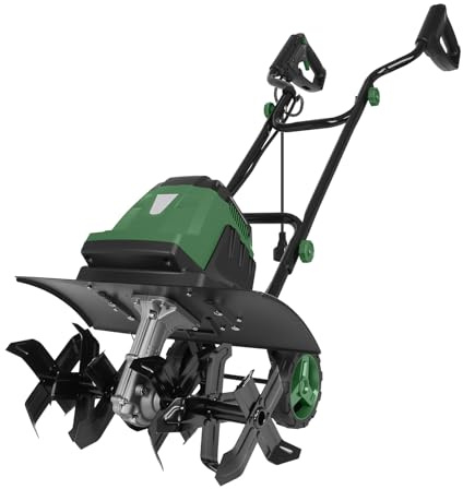 18-Inch Electric Tiller Cultivator, LAZYLAND 15A 380RPM Corded Rototiller with 9-Inch Tillling Depth, 6X4 Steel Tines for Garden/Lawn/Yard/Soil Aeration/Soil Cultivation