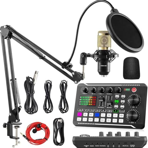 Audio Interface Podcast Utrustning, Professionell Podcast Recording Studio Bundle Med Dj Mixer Effects & Voice Changer, För Streaming, Podcasting, Spel F998 + Bm800 Mic Cantilever Set