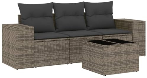 XHNIFBN Gruppo di sedie da giardino in rattan sintetico, 55 x 62 x 69 cm, resistente ai raggi UV, con cuscino rimovibile, modulare, per terrazza, balcone, piccolo giardino