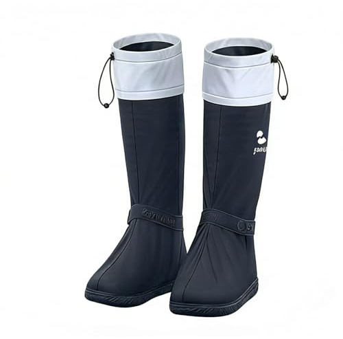 Pangolin Surchaussures de pluie hautes imperméables pour femme et homme, couvre chaussures réutilisables avec fermeture éclair latérale, cordon de serrage noir M