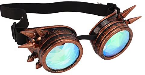Picysa Justerbara kalejdoskopglasögon, kristalllinser, steampunk-glasögon för halloweenfest, vintage kalejdoskop – med PC, ABS-material