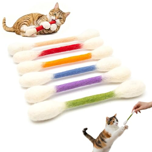 Mikiuly Coton Tige Chat,6 Pièces Jouet Chat Coton Tige, Jouets Interactifs en Feutre pour Chats,Bâtons de Mastication Géants pour Chatons,avec Herbe à Chat,16cm,(Mix)