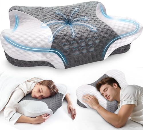VJASD Orthopädisches Nackenstützkissen aus Memory Foam – Ergonomisches Kopfkissen gegen Nackenschmerzen, höhenverstellbares Seitenschläferkissen mit atmungsaktivem Bezug