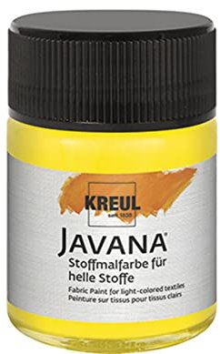 KREUL 91928 - Javana Stoffmalfarbe für helle Stoffe, 50 ml Glas in leuchtgelb, geschmeidige Farbe auf Wasserbasis mit cremigem Charakter, dringt fasertief ein, waschecht nach Fixierung