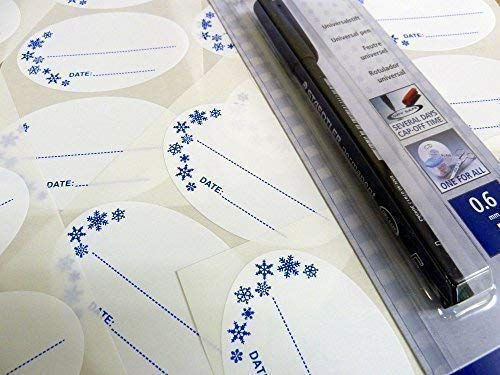 75x50mm Oval Self-Stick Deep Freeze, Freezer Labels (Plus Permanent Marker Pen) Stickers for Frozen Food Packaging