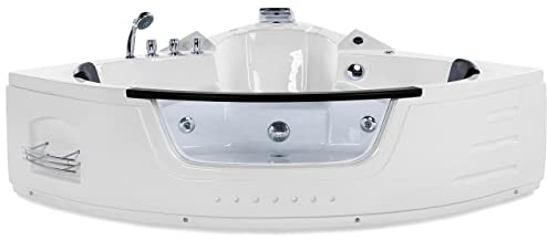 Bañera de hidromasaje esquinera de acrílico blanco 155 cm panel de vidrio Martinica