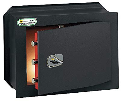 Yale Y3200520 Coffre-fort mural certifié à clé, serrure double carte 8 leviers, verrous anti-coupures 22 mm, acier au manganèse, porte épaisseur 5 mm pour haute sécurité
