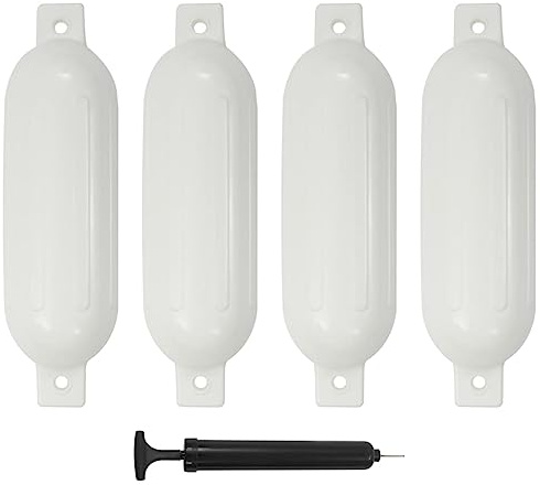 vidaXL 4x Bootsfender mit Pumpe Fender Langfender für Boot Prallschutz Rammschutz Bootschutz Stegfender Kugelfender Weiß 51x14cm PVC