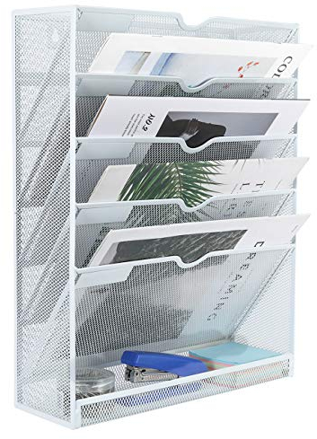 EasyPAG 6 Fächer Metall A4 Zeitschriftenhalter Wand Zeitschriften Wandhalter Aktenablage Dokumentenhalter Hängend Magazin Organizer Flyerständer Prospektspender,Weiß