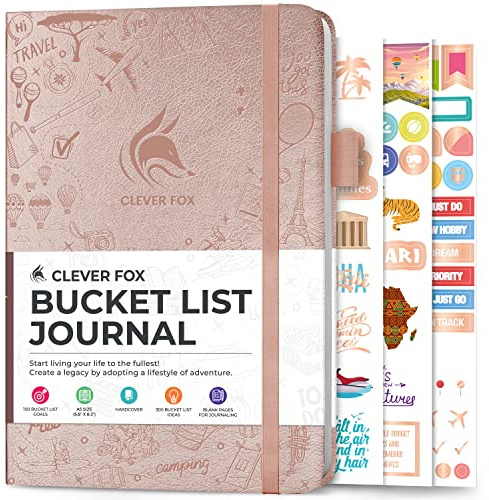 Clever Fox Bucket List Journal – Inspiring Travel Book for Memories & Adventures – Motivational Notebook for Personal Use & Couples – A5, 14 x 21cm - Rose Gold
