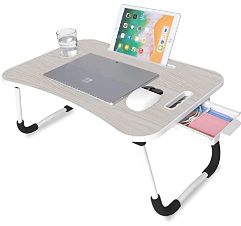 unycos - Vassoio per la Colazione e da Letto【60x40x26 cm】Tavolo Pieghevole con Leggio, Supporto Multifunzionale per Computer Portatile, Tablet, Lavorare, Leggere (Legna con Cassetto)