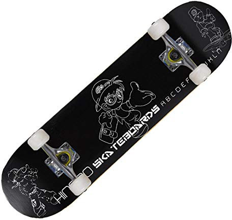 Skate Anime Blanco Negro Skateboard 80x20 cm 7 Capas de Madera de Arce con Rodamientos ABEC-7 Skateboard Niña Monopatin Niños Skate Completo Adecuado para Principiantes Adulto Longboard