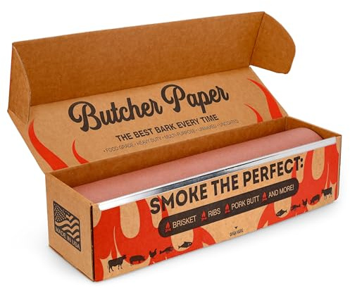 Bryco Goods Pink Butcher Paper Roll with Dispenser Box, 18 x 175' (2100”) Food-Grade Peach Butcher Paper for Smoker, BBQ, Grilling, Smoking Meat - USA Made - Unbleached, Uncoated and Unwaxed