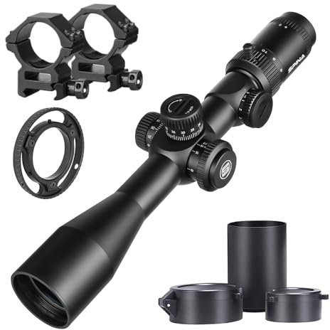 SPINA OPTICS 4-16x44 / 6-24x50 SFP 2nd Focal Flat Rifle avec mil Dot Reticle et Support annulaire de 20 mm, Lunette de visée Noires étanches et antibuées, Tube de 30 mm