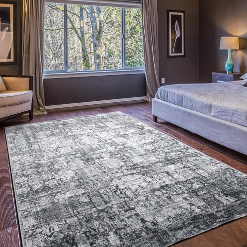 Domitapis Area Rug 5×7, Vintage Boho Rug,Ultra-Soft Low Pile, Washable, Non Slip,Stain Resistant Printed Carpet for Living Room Bedrooms Playroom Office Kitchen, Dark Stone