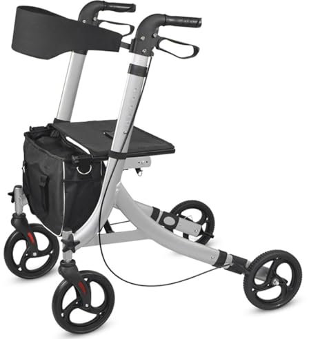 alluminio Rollator,Deambulatore Rollator Pieghevole,deambulatore da esterno,Girello anziani,Altezza regolabile,per terreni e attività all'aperto silver