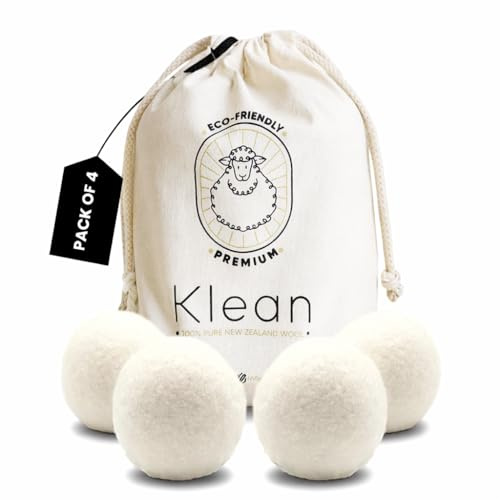 Klean Wool Tumble Dryer Balls | Handmade, Organic, Fabric Softening & Odour-Free | 100% New Zealand Wool Laundry Balls | 1000+ Loads | Reduce Drying Time, Noise, Wrinkles & Static Cling | 4 XL Pack