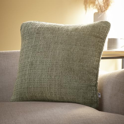 Appletree - Green Chenille Cushion (43 x 43cm) - 100% Recycled Polyester - Filling Included - Sage Green Cushion with Cover Included/Cushion Insert - Cushion in Green for Sofa/Living Room