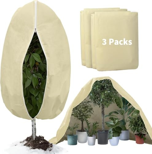 Wzzy Gurden 3 Pezzi Cappuccio Protezione Piante Inverno, Telo per Piante Inverno Antigelo, Protezione Invernale per Piante in Vaso, Protezione Piante dal Freddo per Agrumi Limone in Vaso (80 x 100cm)