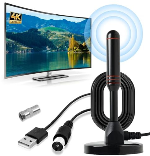 Antenne TV Intérieur et Extérieur avec Base Magnétique Forte, HD Portable, Réception Longue Portée à 360°, Compatible 4K 1080P VHF HDTV Gratuites