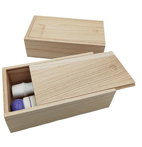 Anktily Confezione da 2 scatole in legno grezzo con coperchio scorrevole, in legno naturale, vuote, per gioielli, fai da te, arti e mestieri hobby (16,8 x 9,5 x 5 cm)
