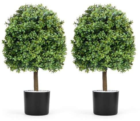 Künstliche Pflanze Buchsbaum 60 cm Kunstpflanze Buchsbaumkugel UV Geschützt Kunstbaum für Home Wohnzimmer Balkon Garten Außendekoration (2 Pack)