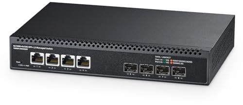 Binardat 8 Port 10 Gigabit Managed Switch, 4x10G RJ45 Ethernet, unterstützt 1G/2.5G/5G/10G, 4x10G SFP+, 160Gbps Bandbreite, L3 Web Managed, Metall Netzwerk Switch
