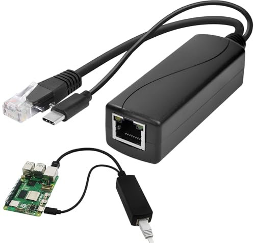 Adattatore PoE Gigabit Tipo C 5V 3A con RJ45, Splitter Power Over Ethernet 48V a 5V per USB-C, IEEE 802.3af/at, 10/100/1000Mbps per Raspberry Pi, Telecamere IP, Router e Dispositivi USB-C