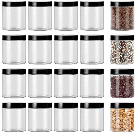 Porfoyo 20 stycken plastförvaringsburkar, förvaringsburkar set 120 ml, plastbehållare, förvaringsburkar med lock, transparenta förvaringsburkar för kryddor, müsli, godis