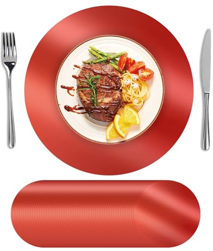 SHACOS 50 Pcs Disposable Paper Placemats Red, 13 Round Place Mats Dining Table Paper Charger Table Mat for Christmas Dinner Party Wedding Birthday Banquet Table Setting Decor