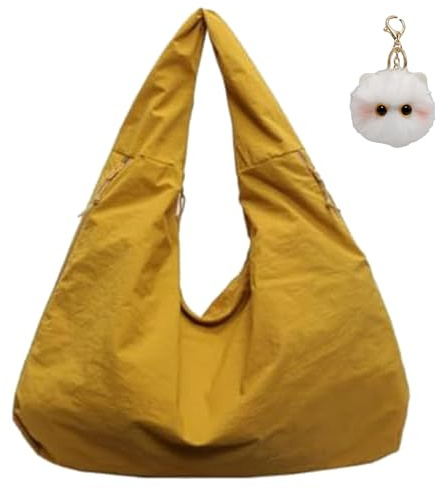Luna Lush Bag, Maison Ginza Tote, Large Nylon Slouchy Tote Bag Men Women, Multi-Pocket Travel Waterproof (Yellow)