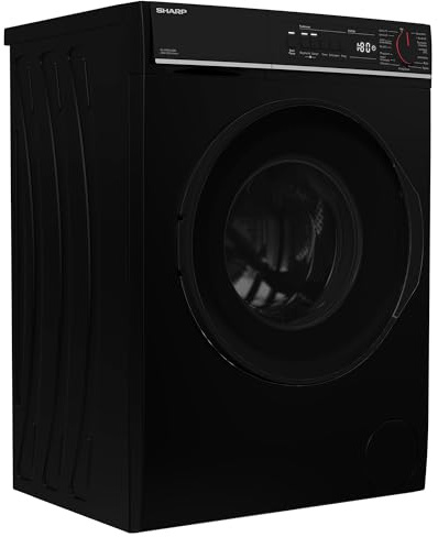 SHARP ES-PRO612BA-DE Waschmaschine Frontlader, 6 kg, 1200 U/min, AquaStop, Dampftechnologie, AllergySmart, LED-Display, Schwarz