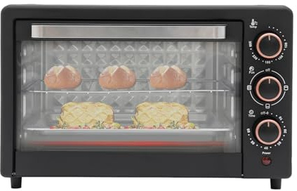 Miniugn 22 l 1 000 W, elektrisk ugn med grillpanna och grillgaller, miniugn, pizzaugn med justerbar temperatur (120°C-250°C), 4 värmerör, miniugn, kombiapparat för fester