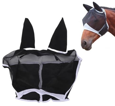 Máscara contra Moscas de Caballo con Orejas, Cubierta Protectora Desmontable ventilada de Malla para Cara de Caballo, Suministros ecuestres de Verano (Talla S)