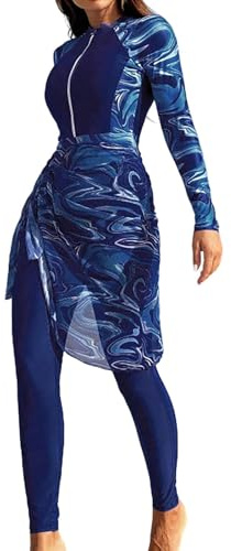 Celanisai Burkini Mujer Musulmana Protección Solar de Cuerpo Completo Musulmán Traje de Baño Tankini de Manga Larga 3 Piezas Traje de Baño Hijab Traje de Baño Deporte Marqueta de Playa