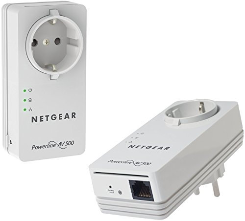 NETGEAR XAVB5401 Confezione di 2 Powerline AV+ 500 Mbit con Presa Elettrica, Bianco