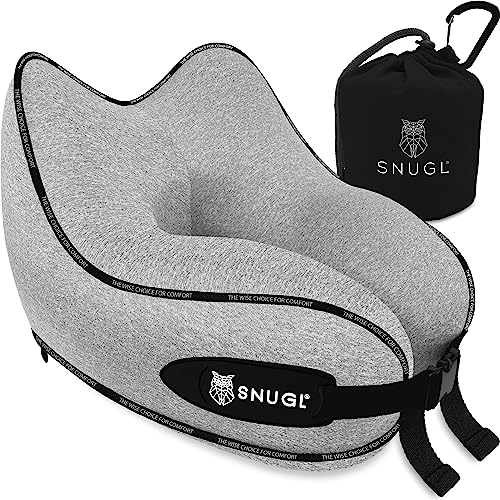 SNUGL Nackenkissen Memory Foam Waschbar & Verstellbar | Kuscheliges Nacken Reisekissen Für Flugzeug, Auto & Unterwegs | Reise-Kissen Nackenhörnchen, Neck Travel Pillow (Grau, Erwachsener Normal)
