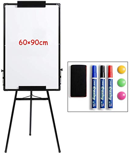 DOEWORKS Flipchart Ständer Whiteboard Stativ 90 x 60cm, Trocken Abwischbare Magnetische Whiteboard Staffelei, Höhenverstellbares und Faltbares Whiteboards für Zuhause Schule Büro, Schwarz