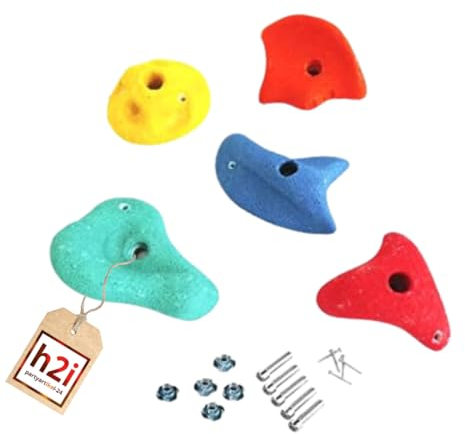 h2i Klettergriffe Kinder & Erwachsene | Klettersteine inkl. Befestigungsmaterial | Bunte Bouldergriffe für Spielturm & Kletterwand | Kletterwand Griffe für Indoor & Outdoor | 5 Stück (groß)