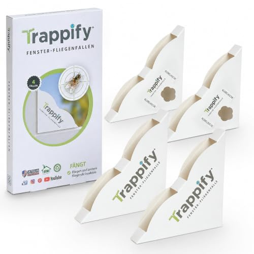 Trappify Window Fly Traps Indoor, Sticky Fly Catcher for Home, 4 Pack | Double-Sided Adhesive Paper Trap, Sticks Flat to Window Glass, Catches Fruit Flies and Gnats Indoors, Fold-Flat Box