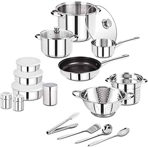 SAN IGNACIO Lula | Batería de Cocina de 18 Piezas | Incluye Accesorios, Sartenes y Cacerolas de Cocina | Fabricado en Acero Inoxidable | Compatibles con Cocinas de Inducción