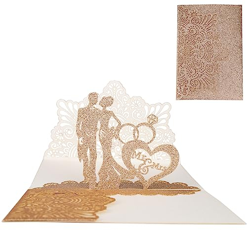 ENLACE 3D Hochzeitskarte Pop Up,Brautpaar 3D Karte Hochzeit Glückwunschkarte mit Umschlag,Hochzeitseinladung Hochzeitskarten Glückwunschkarten für Hochzeitstag,Geburtstag,Valentinstag,Rose Gold