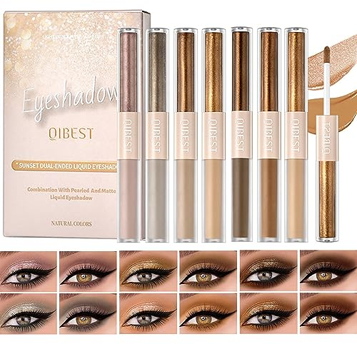 6 Farben Flüssiger Lidschatten Mit Zwei Enden, Matter Perlmutt-Lidschatten 2-in-1,Metallischer Schimmer-Lidschatten Smokey,Highlighter Wasserfest Und Langlebig Make-up-Set