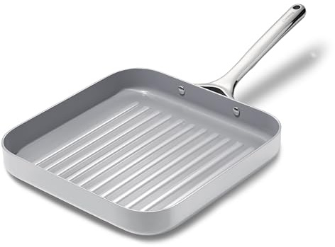 Caraway Square Grill Pan - 11” Grill Pan - Non-Stick Ceramic Coated - Non Toxic, PTFE & PFOA Free - Oven Safe & Compatible with All Stovetops - Gray